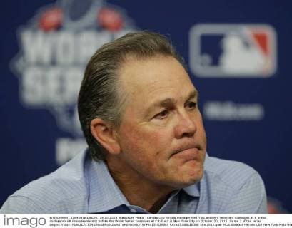 Kansas City Royals manager Ned Yost answers reporters questions at a press conference PK Pressekonferenz before the World Series continues at Citi Field in New York City on October 30, 2015. Game 3 of the series begins Friday.  NYP20151029307 RAYxSTUBBLEBINE