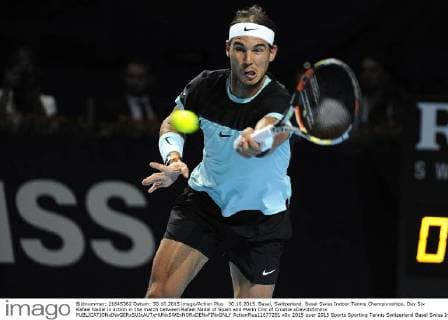 30.10.2015. Basel, Switzerland. Basel Swiss Indoor Tennis Championships. Day Six Rafael Nadal in action in the match between Rafael Nadal of Spain and Marin Cilic of Croatia xDavidxEmmx  ActionPlus11677251