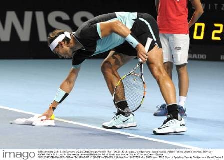 30.10.2015. Basel, Switzerland. Basel Swiss Indoor Tennis Championships. Day Six Rafael Nadal in action in the match between Rafael Nadal of Spain and Marin Cilic of Croatia xDavidxEmmx  ActionPlus11677259