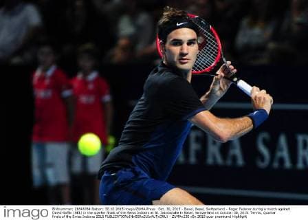 Oct. 30, 2015 - Basel, Basel, Switzerland - Roger Federer during a match against David Goffin (BEL) in the quarter finals of the Swiss Indoors at St. Jakobshalle in Basel, Switzerland on October 30, 2015. Tennis, Quarter finals of the Swiss Indoors 2015  - ZUMAn230