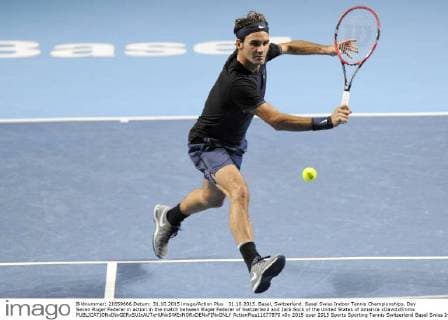 31.10.2015. Basel, Switzerland. Basel Swiss Indoor Tennis Championships. Day Seven Roger Federer in action in the match between Roger Federer of Switzerland and Jack Sock of the United States of America xDavidxEmmx  ActionPlus11677870