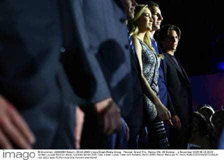Mexican Grand Prix, Mexico City 29 October - 1 November 2015 30.10.2015 - Amber Lounge Fashion Show, Carmen Jorda (ESP) Test driver, Lotus Team and Roberto Merhi (ESP) Manor Marussia F1 Team 