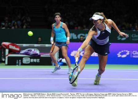 Tennis, WTA Turnier in Singapur Garbine Muguruza (ESP) Carla Suarez Navarro (ESP) TENNIS : Masters - Singapour - WTA Tennis Damen - 01 11 2015 Tennismagx 