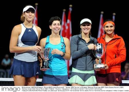 Tennis, WTA Turnier in Singapur Garbine Muguruza (ESP) Carla Suarez Navarro (ESP) Martina Hingis (SUI) Sania Mirza (IND) TENNIS : Masters - Singapour - WTA Tennis Damen - 01 11 2015 Tennismagx 