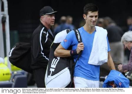 Novak Djokovic, Boris Becker training at BNP Paribas Masters Bercy 2015 