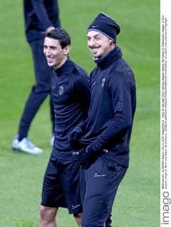 Paris St Germain PSG training session before the match of Champions League. In this picture, Angel di Maria and Slatan Ibrahimovic. xJOSExA.xGARCIAx 