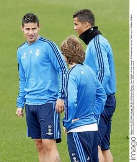 Real Madrid training session. In this picture, James, Modric and Cristiano Ronaldo. xJOSExA.xGARCIAx 