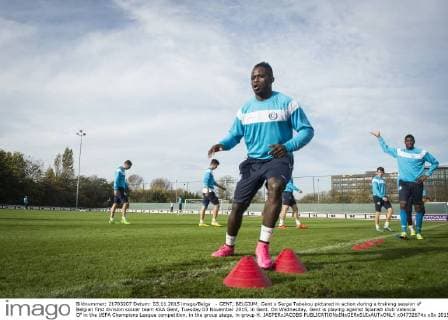 - GENT, BELGIUM: Gent s Serge Tabekou pictured in action during a training session of Belgian first division soccer team KAA Gent, Tuesday 03 November 2015, in Gent. On Wednesday, Gent is playing against Spanish club Valencia CF in the UEFA Champions League competition, in the group stage, in group H. JASPERxJACOBS  x04732674x