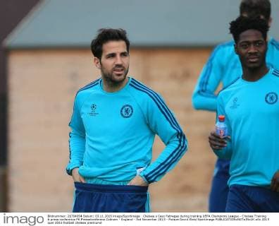 Chelsea s Cesc Fabregas during training UEFA Champions League - Chelsea Training & press conference PK Pressekonferenz Cobham - England - 3rd November 2015 - Picture David Klein Sportimage EDITORIAL USE ONLY. No use with unauthorised audio, video, data, fixture lists, club league logos or live services. Online in-match use limited to 120 images, no video emulation. No use in betting, games or single club league player publications.
