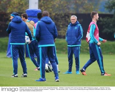 Chelsea s Jose Mourinho during training UEFA Champions League - Chelsea Training & press conference PK Pressekonferenz Cobham - England - 3rd November 2015 - Picture David Klein Sportimage EDITORIAL USE ONLY. No use with unauthorised audio, video, data, fixture lists, club league logos or live services. Online in-match use limited to 120 images, no video emulation. No use in betting, games or single club league player publications.
