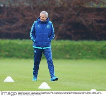 Chelsea s Jose Mourinho during training UEFA Champions League - Chelsea Training & press conference PK Pressekonferenz Cobham - England - 3rd November 2015 - Picture David Klein Sportimage EDITORIAL USE ONLY. No use with unauthorised audio, video, data, fixture lists, club league logos or live services. Online in-match use limited to 120 images, no video emulation. No use in betting, games or single club league player publications.