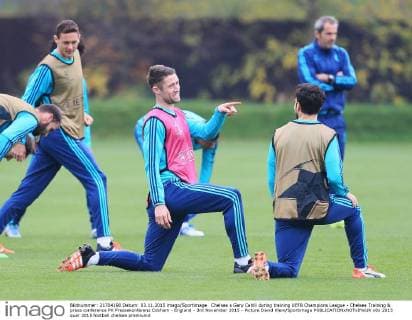 Chelsea s Gary Cahill during training UEFA Champions League - Chelsea Training & press conference PK Pressekonferenz Cobham - England - 3rd November 2015 - Picture David Klein Sportimage EDITORIAL USE ONLY. No use with unauthorised audio, video, data, fixture lists, club league logos or live services. Online in-match use limited to 120 images, no video emulation. No use in betting, games or single club league player publications.