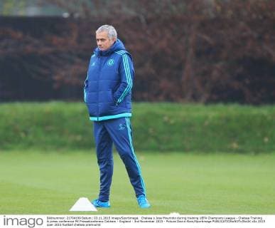 Chelsea s Jose Mourinho during training UEFA Champions League - Chelsea Training & press conference PK Pressekonferenz Cobham - England - 3rd November 2015 - Picture David Klein Sportimage EDITORIAL USE ONLY. No use with unauthorised audio, video, data, fixture lists, club league logos or live services. Online in-match use limited to 120 images, no video emulation. No use in betting, games or single club league player publications.