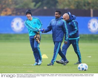 Chelsea s Eden Hazard during training UEFA Champions League - Chelsea Training & press conference PK Pressekonferenz Cobham - England - 3rd November 2015 - Picture David Klein Sportimage EDITORIAL USE ONLY. No use with unauthorised audio, video, data, fixture lists, club league logos or live services. Online in-match use limited to 120 images, no video emulation. No use in betting, games or single club league player publications.