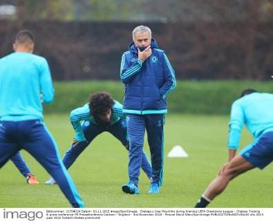 Chelsea s Jose Mourinho during training UEFA Champions League - Chelsea Training & press conference PK Pressekonferenz Cobham - England - 3rd November 2015 - Picture David Klein Sportimage EDITORIAL USE ONLY. No use with unauthorised audio, video, data, fixture lists, club league logos or live services. Online in-match use limited to 120 images, no video emulation. No use in betting, games or single club league player publications.