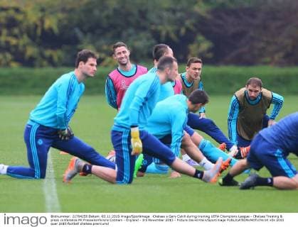 Chelsea s Gary Cahill during training UEFA Champions League - Chelsea Training & press conference PK Pressekonferenz Cobham - England - 3rd November 2015 - Picture David Klein Sportimage EDITORIAL USE ONLY. No use with unauthorised audio, video, data, fixture lists, club league logos or live services. Online in-match use limited to 120 images, no video emulation. No use in betting, games or single club league player publications.