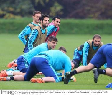 Chelsea s Cesc Fabregas during training UEFA Champions League - Chelsea Training & press conference PK Pressekonferenz Cobham - England - 3rd November 2015 - Picture David Klein Sportimage EDITORIAL USE ONLY. No use with unauthorised audio, video, data, fixture lists, club league logos or live services. Online in-match use limited to 120 images, no video emulation. No use in betting, games or single club league player publications.