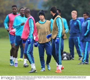 Chelsea s Eden Hazard during training UEFA Champions League - Chelsea Training & press conference PK Pressekonferenz Cobham - England - 3rd November 2015 - Picture David Klein Sportimage EDITORIAL USE ONLY. No use with unauthorised audio, video, data, fixture lists, club league logos or live services. Online in-match use limited to 120 images, no video emulation. No use in betting, games or single club league player publications.