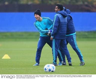 Chelsea s Eden Hazard during training UEFA Champions League - Chelsea Training & press conference PK Pressekonferenz Cobham - England - 3rd November 2015 - Picture David Klein Sportimage EDITORIAL USE ONLY. No use with unauthorised audio, video, data, fixture lists, club league logos or live services. Online in-match use limited to 120 images, no video emulation. No use in betting, games or single club league player publications.