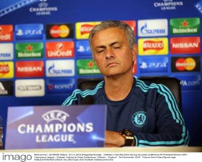 Chelsea s Jose Mourinho during his press conference PK Pressekonferenz UEFA Champions League - Chelsea Training & Press Conference- Cobham - England - 3rd November 2015 - Picture David Klein Sportimage EDITORIAL USE ONLY. No use with unauthorised audio, video, data, fixture lists, club league logos or live services. Online in-match use limited to 120 images, no video emulation. No use in betting, games or single club league player publications.
