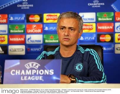 Chelsea s Jose Mourinho during his press conference PK Pressekonferenz UEFA Champions League - Chelsea Training & Press Conference- Cobham - England - 3rd November 2015 - Picture David Klein Sportimage EDITORIAL USE ONLY. No use with unauthorised audio, video, data, fixture lists, club league logos or live services. Online in-match use limited to 120 images, no video emulation. No use in betting, games or single club league player publications.