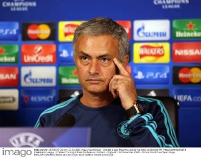 Chelsea s Jose Mourinho during his press conference PK Pressekonferenz UEFA Champions League - Chelsea Training & Press Conference- Cobham - England - 3rd November 2015 - Picture David Klein Sportimage EDITORIAL USE ONLY. No use with unauthorised audio, video, data, fixture lists, club league logos or live services. Online in-match use limited to 120 images, no video emulation. No use in betting, games or single club league player publications.