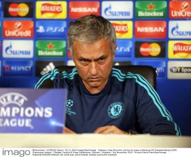 Chelsea s Jose Mourinho during his press conference PK Pressekonferenz UEFA Champions League - Chelsea Training & Press Conference- Cobham - England - 3rd November 2015 - Picture David Klein Sportimage EDITORIAL USE ONLY. No use with unauthorised audio, video, data, fixture lists, club league logos or live services. Online in-match use limited to 120 images, no video emulation. No use in betting, games or single club league player publications.