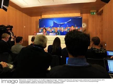 Chelsea s Jose Mourinho during his press conference PK Pressekonferenz UEFA Champions League - Chelsea Training & Press Conference- Cobham - England - 3rd November 2015 - Picture David Klein Sportimage EDITORIAL USE ONLY. No use with unauthorised audio, video, data, fixture lists, club league logos or live services. Online in-match use limited to 120 images, no video emulation. No use in betting, games or single club league player publications.