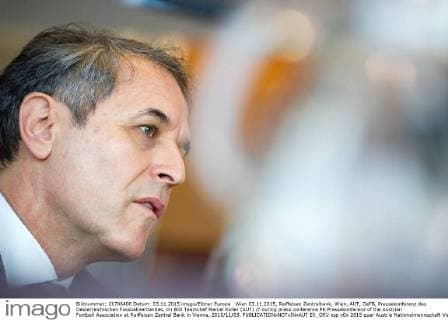 Wien 03.11.2015, Raiffeisen Zentralbank, Wien, AUT, OeFB, Pressekonferenz des Oesterreichischen Fussballverbandes, im Bild Teamchef Marcel Koller (AUT) during press conference PK Pressekonferenz of the Austrian Football Association at Raiffeisen Zentral Bank in Vienna, 2015 11 03.  EX_GRU  