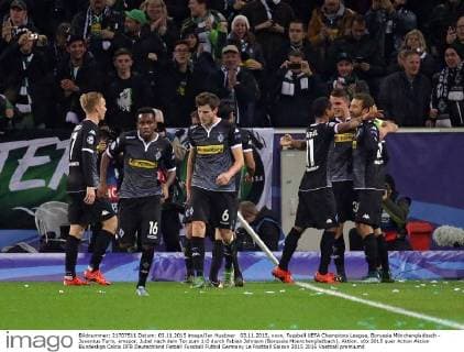 03.11.2015, xovx, Fussball UEFA Champions League, Borussia Mönchengladbach - Juventus Turin, emspor, Jubel nach dem Tor zum 1:0 durch Fabian Johnson (Borussia Moenchengladbach), Aktion.