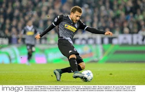 3. November 2015: Moenchengladbach, Borussia-Park: Fussball UEFA Champions League: Borussia Moenchengladbach - Juventus Turin: Moenchengladbachs Fabian Johnson trifft zum 1:0.