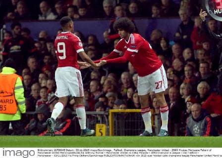 Fußball, Champions League, Manchester United - ZSKA Moskau Marouane Fellaini of Manchester United ManU substitutes for Anthony Martial - Manchester United vs CSKA Moscow - UEFA Champion s League - Old Trafford - Manchester - 03 11 2015 Pic Philip Oldham SportImage EDITORIAL USE ONLY. No use with unauthorised audio, video, data, fixture lists, club league logos or live services. Online in-match use limited to 120 images, no video emulation. No use in betting, games or single club league player publications.
