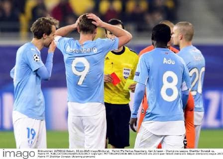 Malmö FFs Markus Rosenberg, Kari Arnason - Champions League, Shakhtar Donetsk vs. Malmö FF.  Copyright: PETTERxARVIDSON BB151103PA103