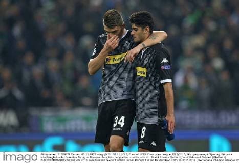 03.11.2015, Fussball UEFA Champions League 2015 2016, Gruppenphase, 4.Spieltag, Borussia Mönchengladbach - Juventus Turin, im Borussia-Park Mönchengladbach. enttäuscht v.l. Granit Xhaka (Gladbach) und Mahmoud Dahoud (Gladbach) 