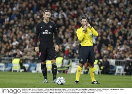 Paris Saint-Germain s Zlatan Ibrahimovic during Champions League soccer match between Real Madrid and Paris Saint Germain at Santiago Bernabeu stadium in Madrid, Spain. November 03, 2015.  (20151103060)