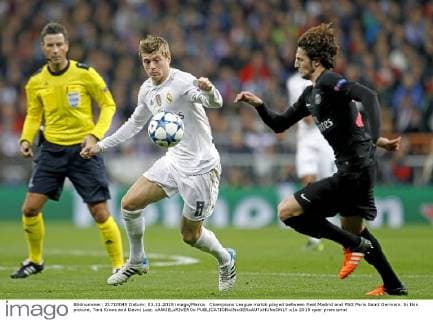 Champions League match played between Real Madrid and PSG Paris Saint Germain. In this picture, Toni Kroos and David Luiz. xANGELxRIVEROx 