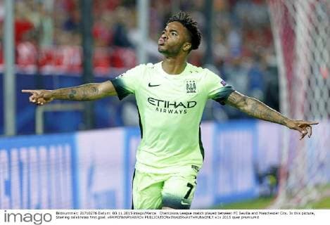 Champions League match played between FC Sevilla and Manchester City. In this picture, Sterling celebrates first goal. xRAMONxNAVARROx 