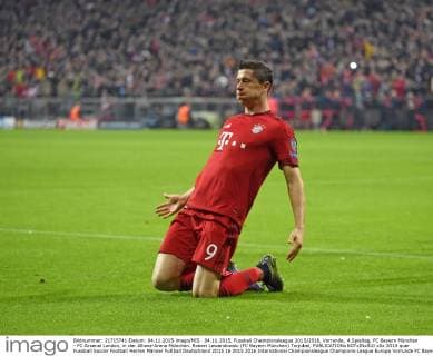 04.11.2015, Fussball Championsleague 2015 2016, Vorrunde, 4.Spieltag, FC Bayern München - FC Arsenal London, in der Allianz-Arena München. Robert Lewandowski (FC Bayern München) Torjubel, 
