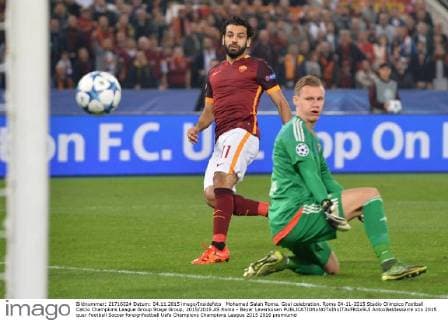 Mohamed Salah Roma. Goal celebration. Roma 04-11-2015 Stadio Olimpico Football Calcio Champions League Group Stage Group, 2015 2016 AS Roma - Bayer Leverkusen AntoxBaldassarre