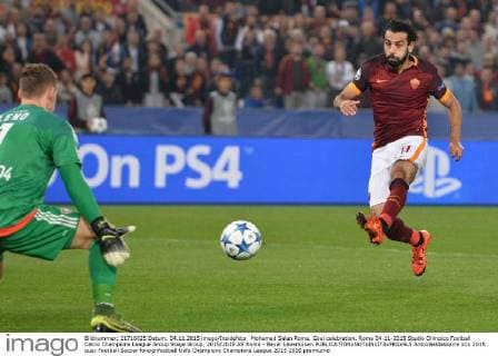 Mohamed Salah Roma. Goal celebration. Roma 04-11-2015 Stadio Olimpico Football Calcio Champions League Group Stage Group, 2015 2016 AS Roma - Bayer Leverkusen AntoxBaldassarre