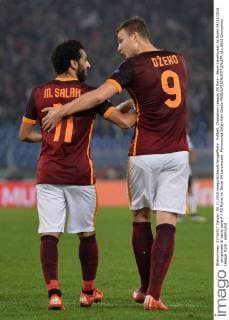Fußball, Champions League, AS Rom - Bayer Leverkusen As Roma 04 11 2015 - campionato di calcio serie A AS Roma vs. Bayer 04 Leverkusen: Mohammed Salah-Edin Dzeko 