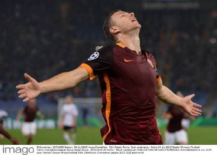 Edin Dzeko Roma. Goal celebration. Roma 04-11-2015 Stadio Olimpico Football Calcio Champions League Group Stage Group, 2015 2016 AS Roma - Bayer Leverkusen AntoxBaldassarre