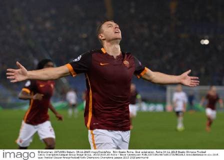 Edin Dzeko Roma. Goal celebration. Roma 04-11-2015 Stadio Olimpico Football Calcio Champions League Group Stage Group, 2015 2016 AS Roma - Bayer Leverkusen AntoxBaldassarre
