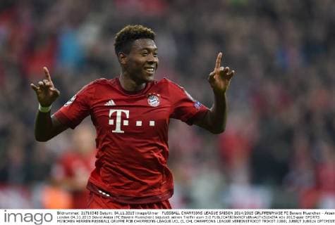 FUSSBALL CHAMPIONS LEAGUE SAISON 2014 2015 GRUPPENPHASE FC Bayern Muenchen - Arsenal London 04.11.2015 David Alaba (FC Bayern Muenchen) bejubelt seinen Treffer zum 3:0 