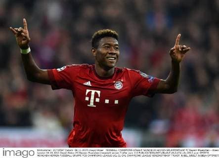 FUSSBALL CHAMPIONS LEAGUE SAISON 2014 2015 GRUPPENPHASE FC Bayern Muenchen - Arsenal London 04.11.2015 David Alaba (FC Bayern Muenchen) bejubelt seinen Treffer zum 3:0 