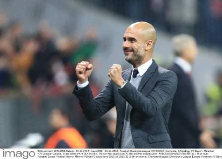 04.11.2015, Fussball Championsleague 2015 2016, Vorrunde, 4.Spieltag, FC Bayern München - FC Arsenal London, in der Allianz-Arena München. Trainer Pep Guardiola (FC Bayern München) jubelt. 