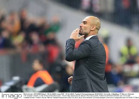 04.11.2015, Fussball Championsleague 2015 2016, Vorrunde, 4.Spieltag, FC Bayern München - FC Arsenal London, in der Allianz-Arena München. Trainer Pep Guardiola (FC Bayern München) jubelt. 