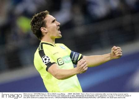 - GENT, BELGIUM: Gent s Sven Kums celebrates after scoring during a soccer game between Belgian team KAA Gent and Spanish club Valencia CF in Gent, Wednesday 04 November 2015, game four in group H of the group stage of the UEFA Champions League tournament. YORICKxJANSENS  x04733548x