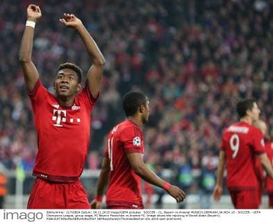 SOCCER - CL, Bayern vs Arsenal MUNICH,GERMANY,04.NOV.15 - SOCCER - UEFA Champions League, group stage, FC Bayern Muenchen vs Arsenal FC. Image shows the rejoicing of David Alaba (Bayern). GEPAxpictures xThomasxBachun