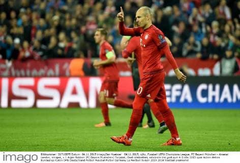 04.11.2015, xjhx, Fussball UEFA Champions League, FC Bayern München - Arsenal London, emspor, v.l. Arjen Robben (FC Bayern Muenchen) Torjubel, Goal celebration, celebrate the goal zum 4:0